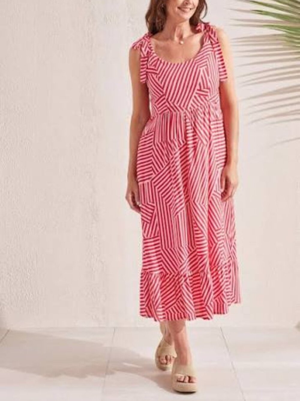 TRIBAL Poppy Red Sleeveless Tie Strap Midi Dress size Medium‎